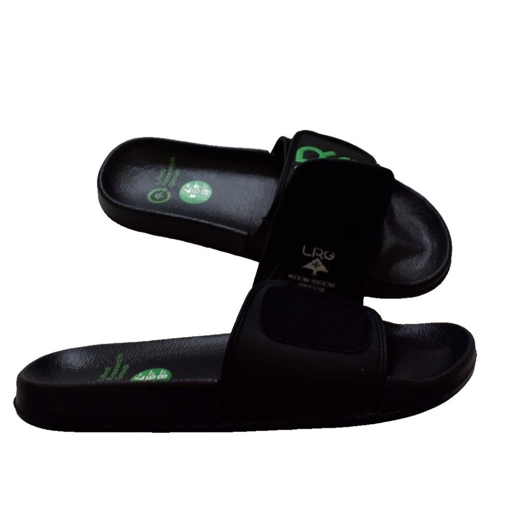 Lifted Research Group LRG Mens Stacked Logo Slides Black Sandals Shoes New 8 - Picture 3 of 5
